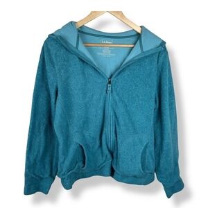 LL Bean Full Zip Hoodie Jacket Womens Size Large Teal Cozy Cabincore Hiking‎